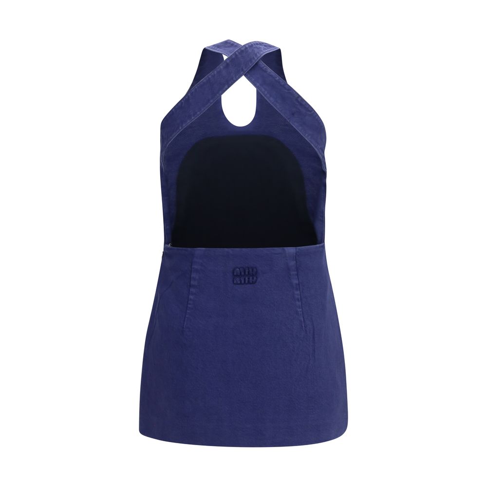 Miu Miu Blue Cotton Halter Mini Dress