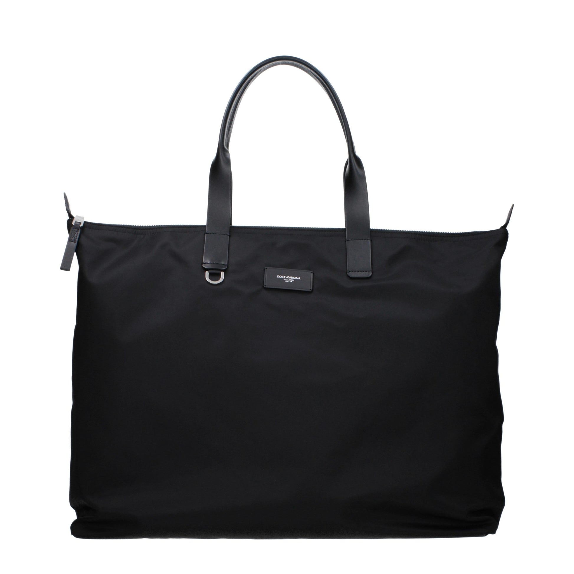 Dolce & Gabbana Black Nylon Leather-Handle Zipped Tote Bag