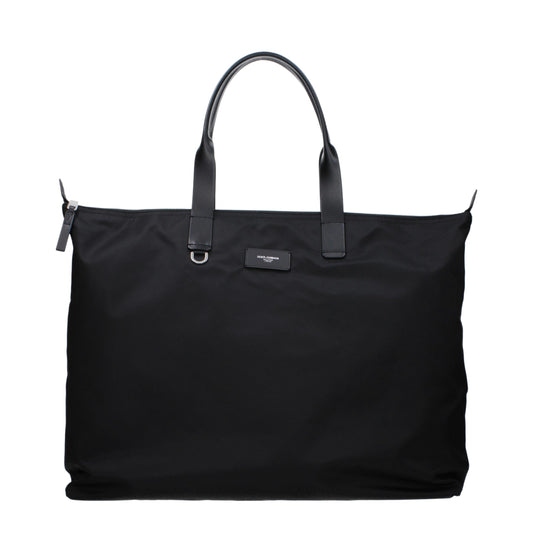 Dolce & Gabbana Black Nylon Leather-Handle Zipped Tote Bag