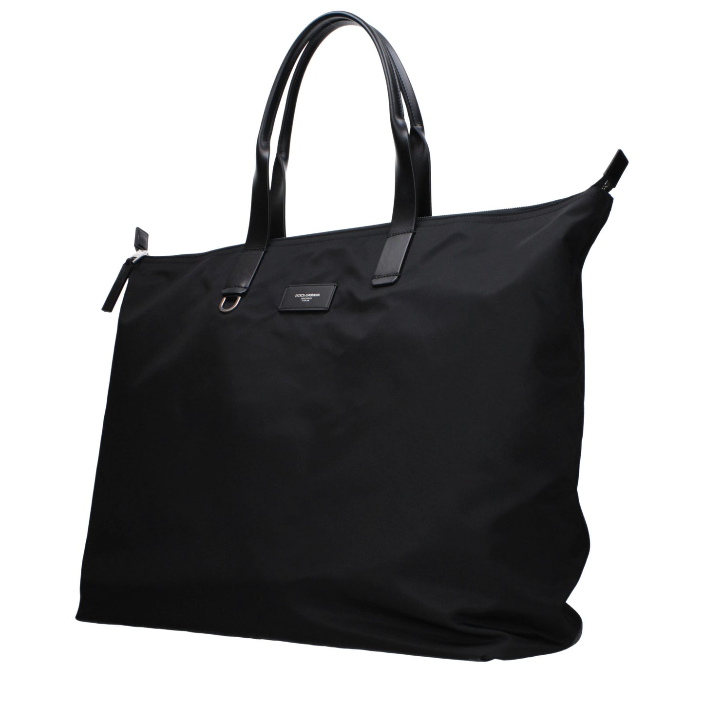 Dolce & Gabbana Black Nylon Leather-Handle Zipped Tote Bag