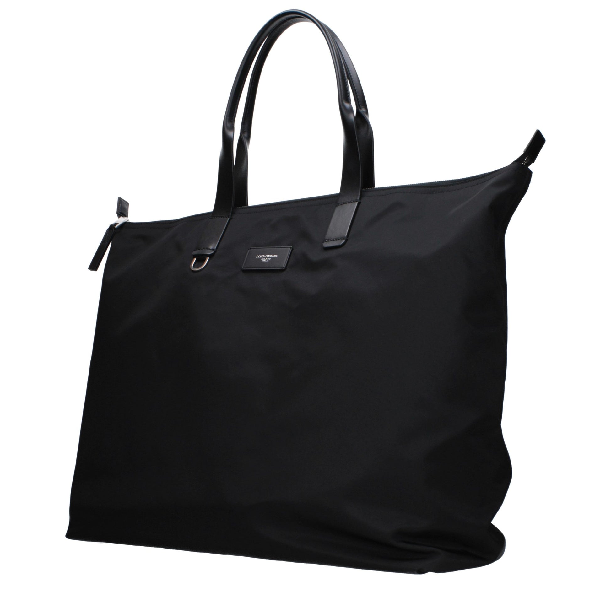 Dolce & Gabbana Black Nylon Leather-Handle Zipped Tote Bag