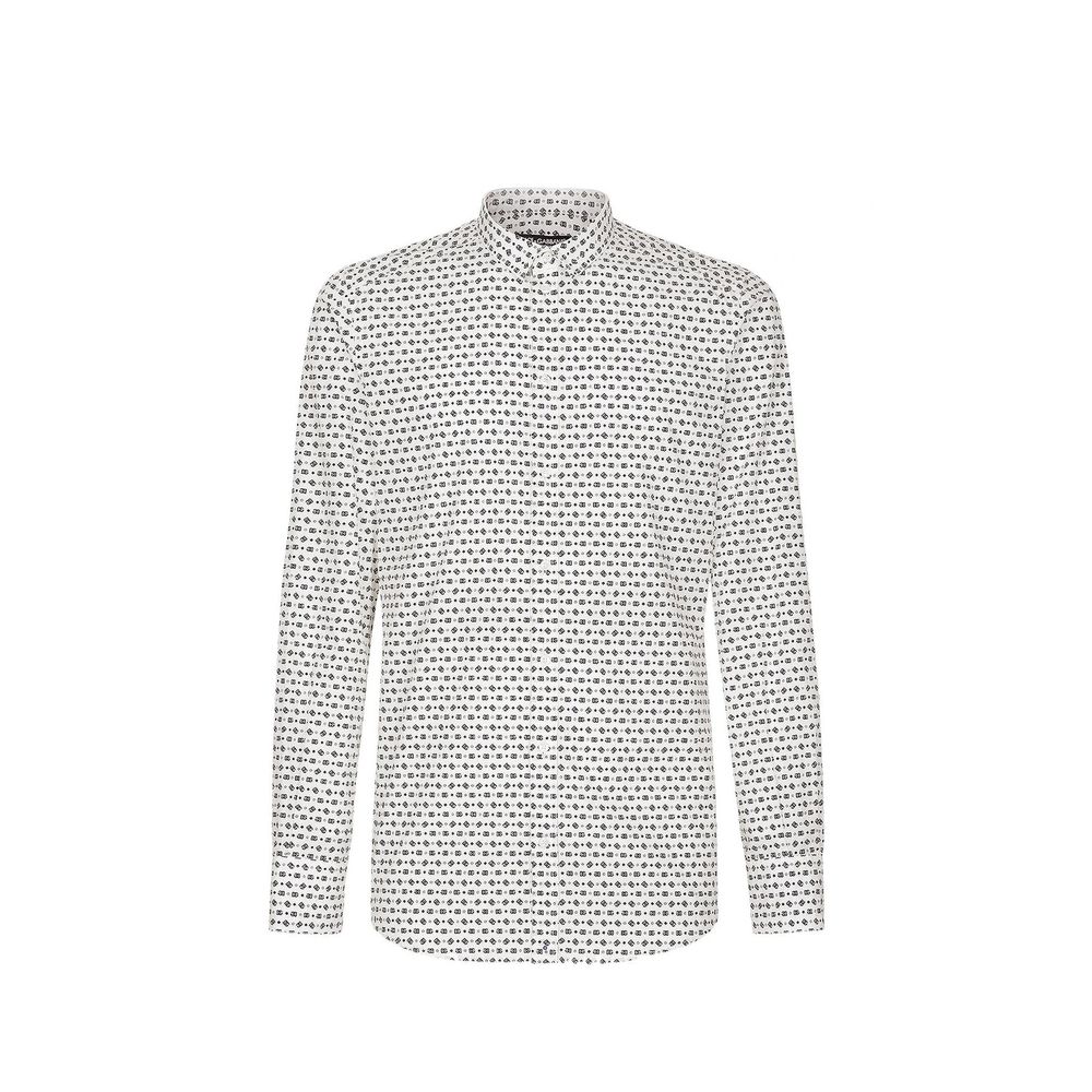 Dolce & Gabbana White Cotton DG Logo Micro Print Pattern Shirt