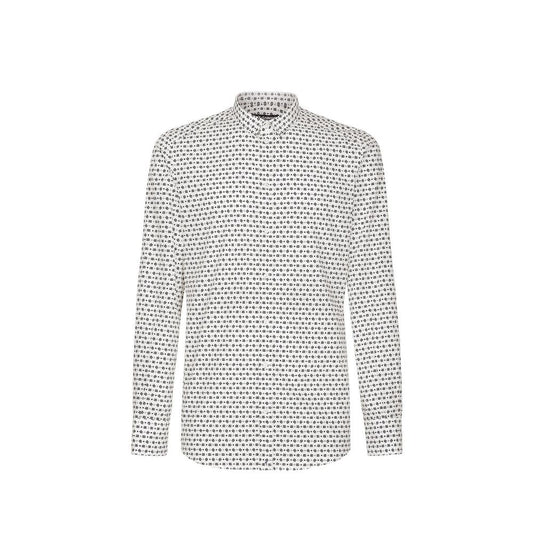 Dolce & Gabbana White Cotton DG Logo Micro Print Pattern Shirt