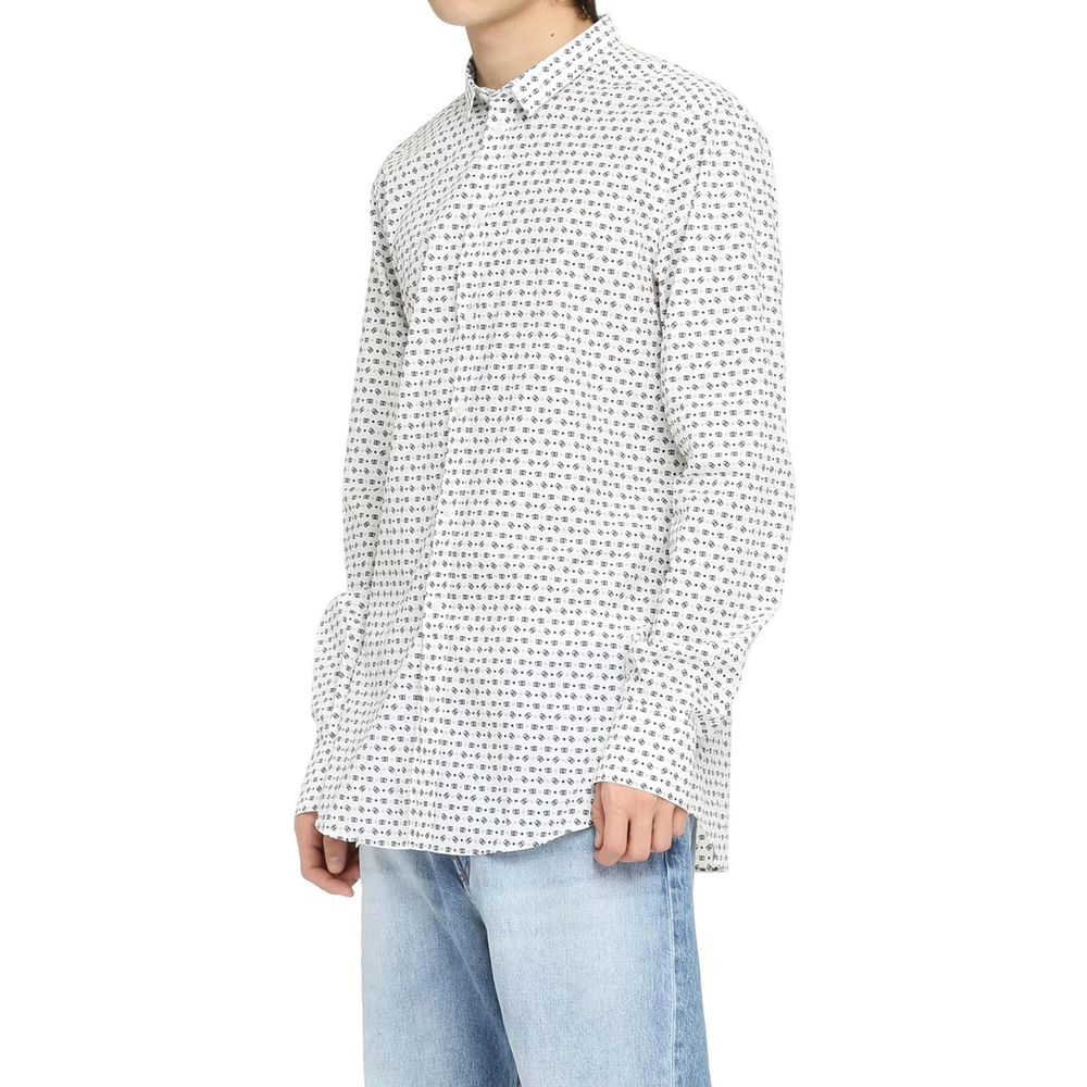Dolce & Gabbana White Cotton DG Logo Micro Print Pattern Shirt