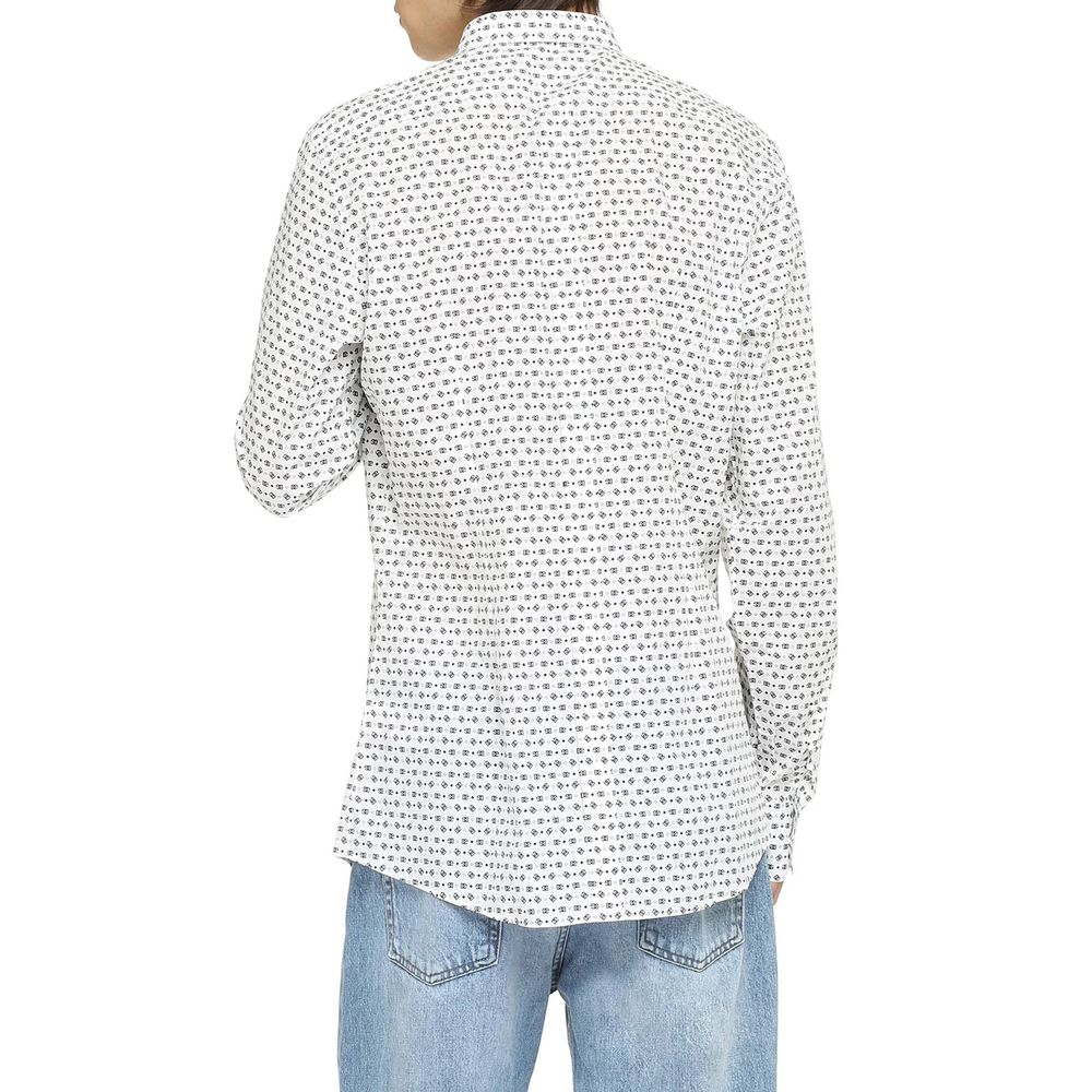 Dolce & Gabbana White Cotton DG Logo Micro Print Pattern Shirt