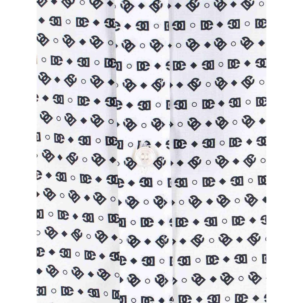 Dolce & Gabbana White Cotton DG Logo Micro Print Pattern Shirt