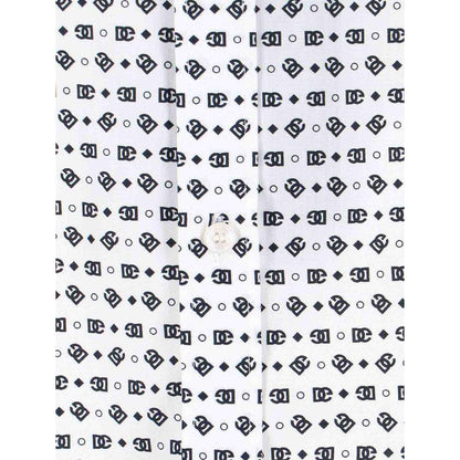 Dolce & Gabbana White Cotton DG Logo Micro Print Pattern Shirt