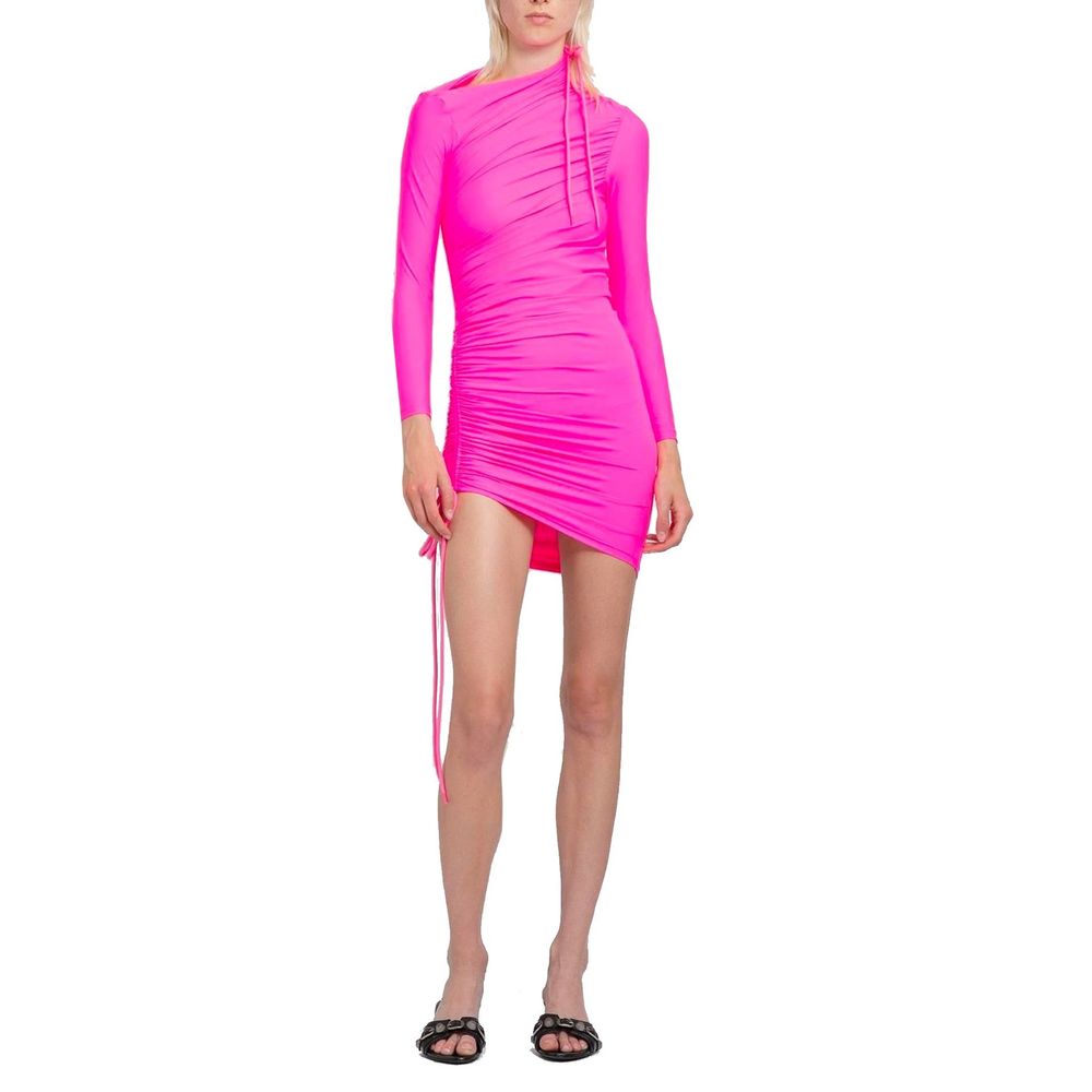 Balenciaga Fluorescent Pink Draped Mini Dress