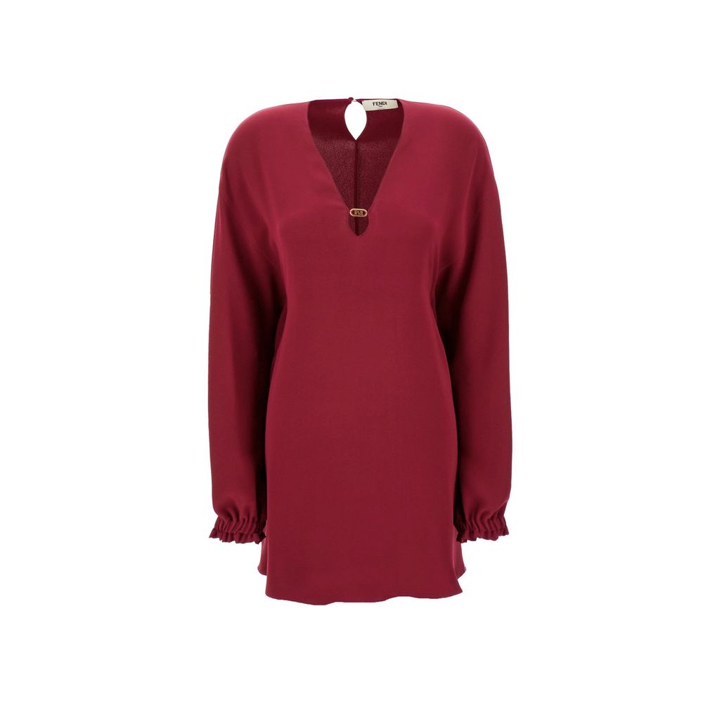 Fendi Purple Silk Cady Logo-Plaque Silk Minidress