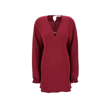 Fendi Purple Silk Cady Logo-Plaque Silk Minidress