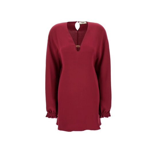 Fendi Purple Silk Cady Logo-Plaque Silk Minidress