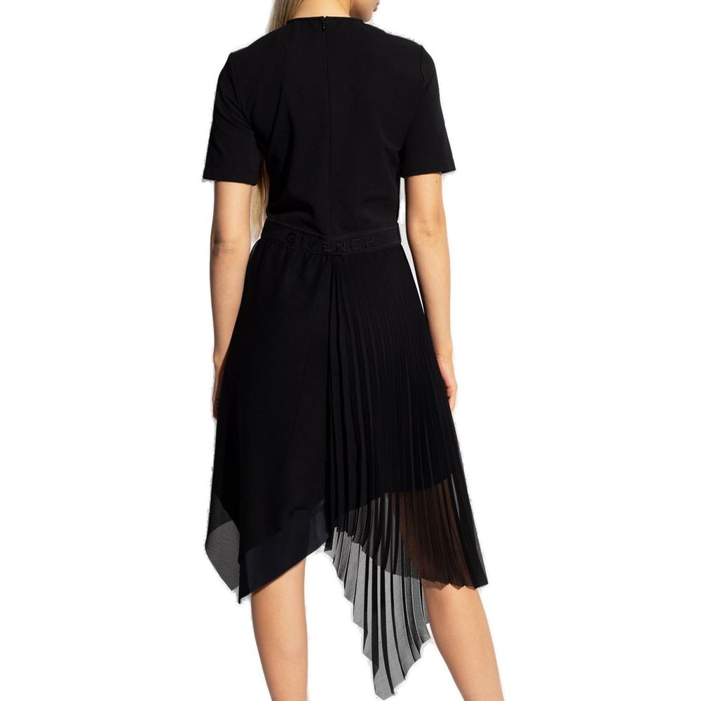 Givenchy Black Asymmetric Pleated Midi Dress