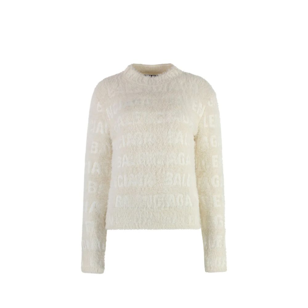 Balenciaga White Elastane Sweatshirt - Monogram Furry Texture