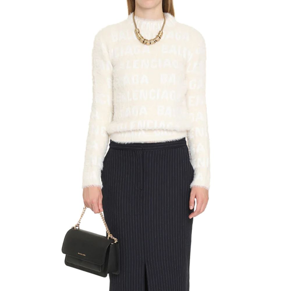 Balenciaga White Elastane Sweatshirt - Monogram Furry Texture