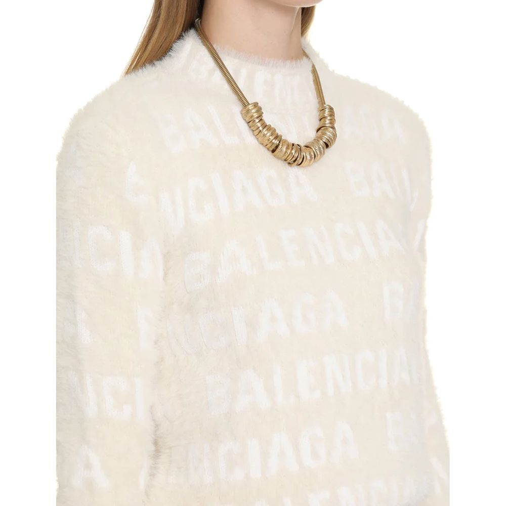 Balenciaga White Elastane Sweatshirt - Monogram Furry Texture