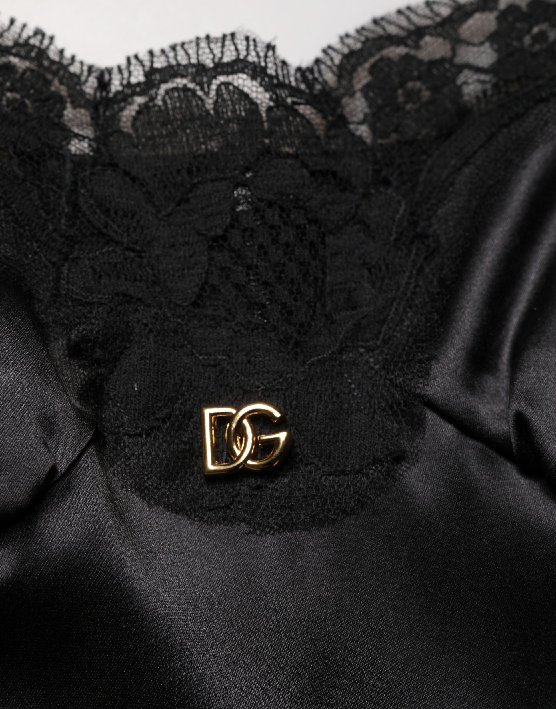 Dolce & Gabbana Black Silk Satin Lace Sleeveless Mini Dress