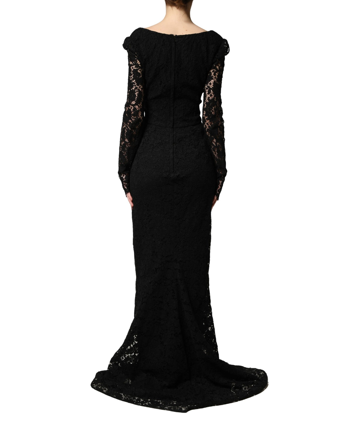 Dolce & Gabbana Black Lace Square Neck Long Sleeve Maxi Dress