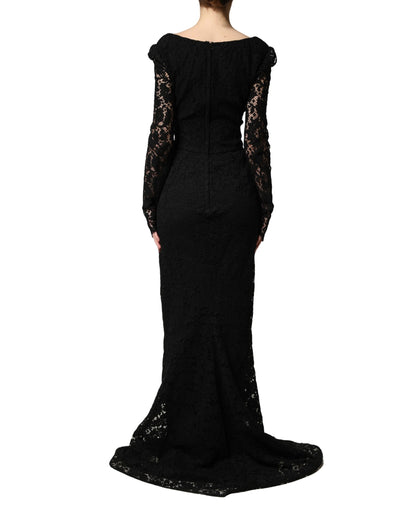 Dolce & Gabbana Black Lace Square Neck Long Sleeve Maxi Dress