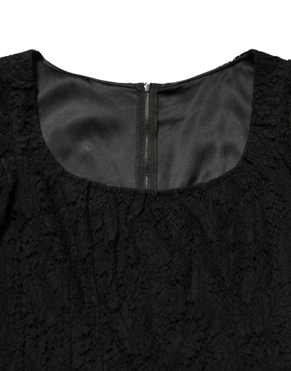Dolce & Gabbana Black Lace Square Neck Long Sleeve Maxi Dress
