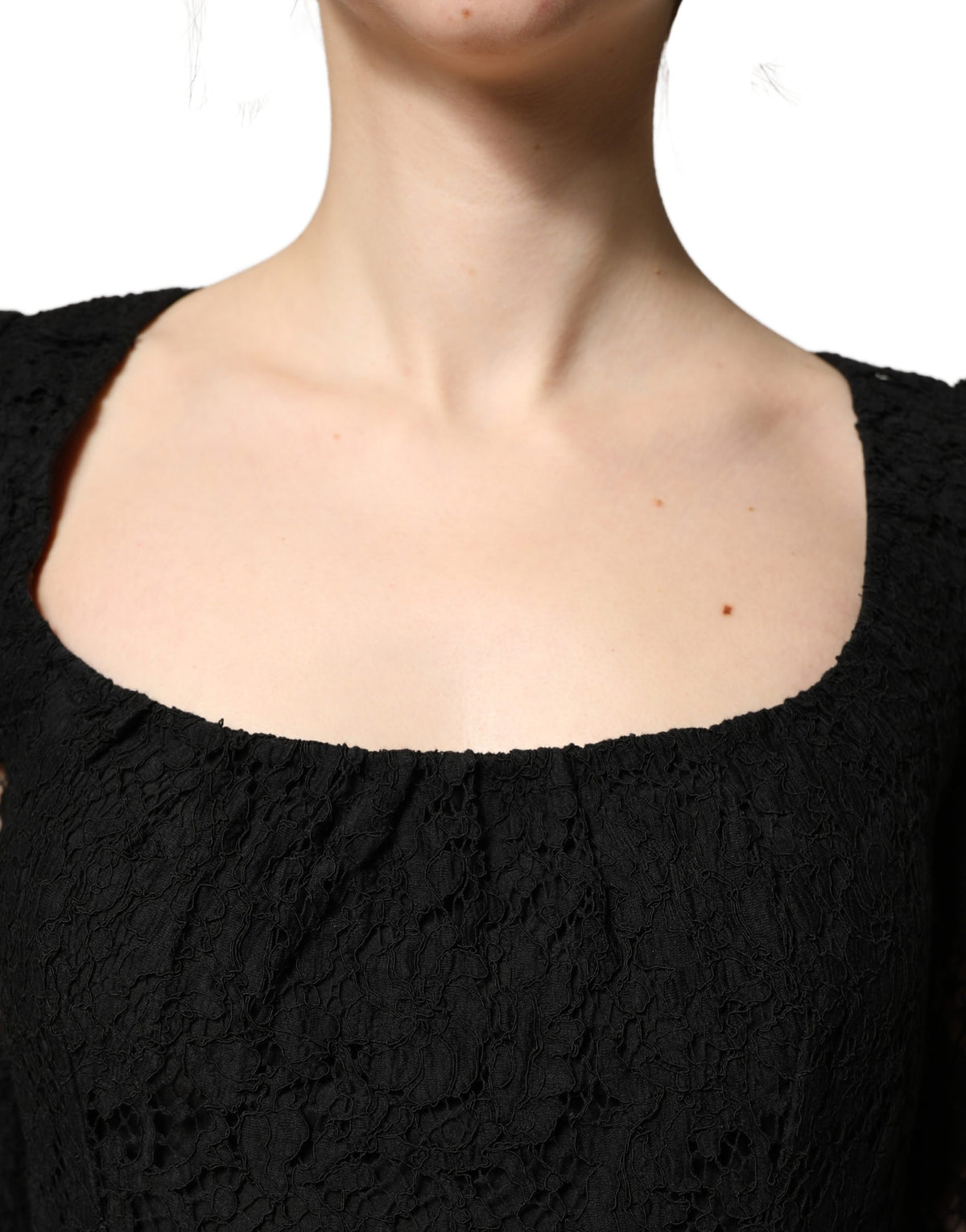 Dolce & Gabbana Black Lace Square Neck Long Sleeve Maxi Dress