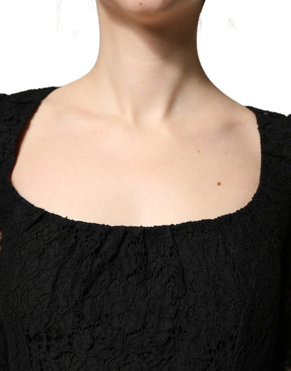 Dolce & Gabbana Black Lace Square Neck Long Sleeve Maxi Dress