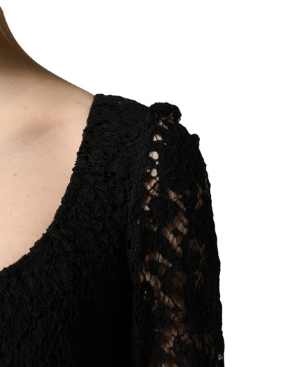 Dolce & Gabbana Black Lace Square Neck Long Sleeve Maxi Dress
