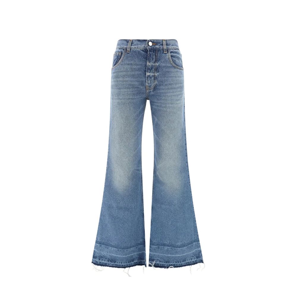 Chloé Blue Cotton Bootcut Jeans with Frayed Hem