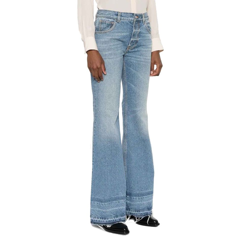 Chloé Blue Cotton Bootcut Jeans with Frayed Hem