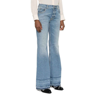 Chloé Blue Cotton Bootcut Jeans with Frayed Hem