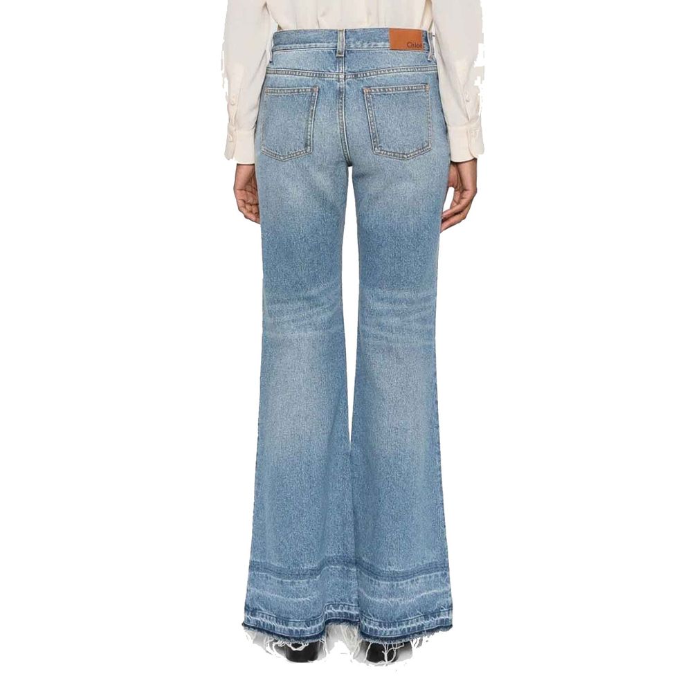 Chloé Blue Cotton Bootcut Jeans with Frayed Hem