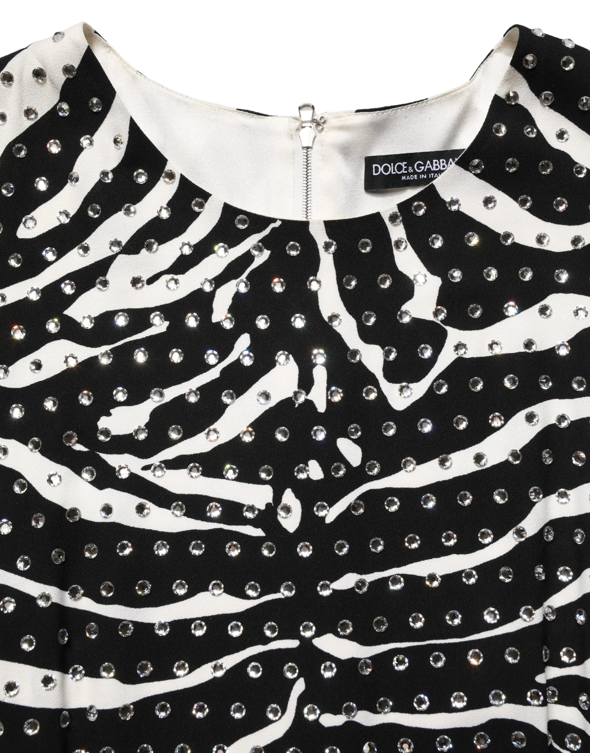 Dolce & Gabbana Black White Zebra Rhinestones Mini Dress