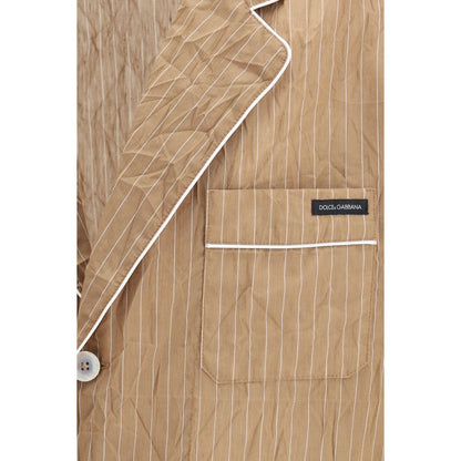 Dolce & Gabbana Beige Crinkled Linen Vanity Robe