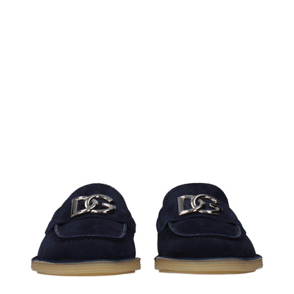 Dolce & Gabbana Blue Leather Slip-On Loafers