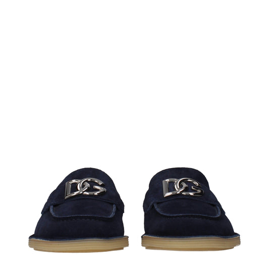 Dolce & Gabbana Blue Leather Slip-On Loafers
