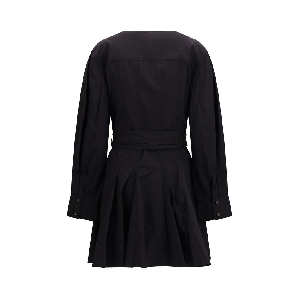 Ganni Black Cotton Mini Shirt Dress with Belt