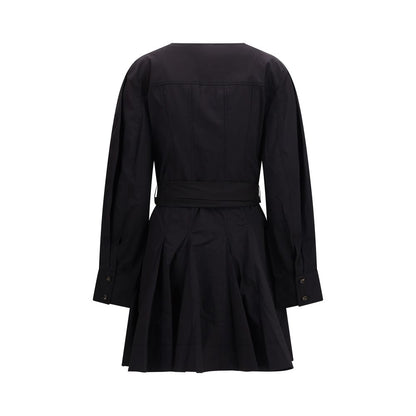 Ganni Black Cotton Mini Shirt Dress with Belt