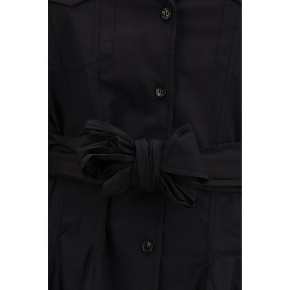 Ganni Black Cotton Mini Shirt Dress with Belt