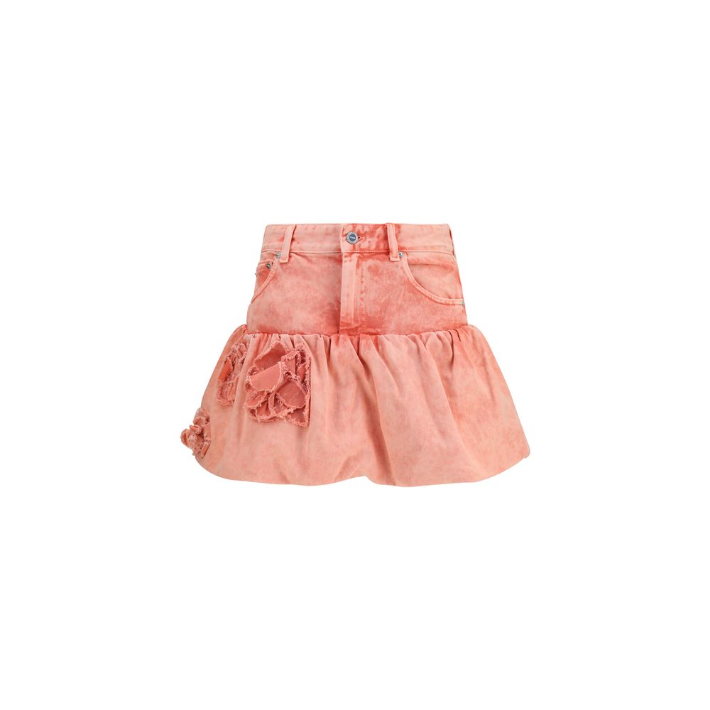 Ganni Pink Denim Ruffled Bubble Miniskirt