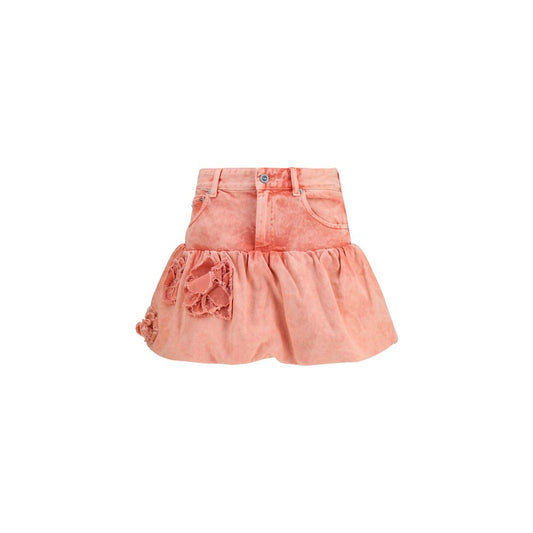 Ganni Pink Denim Ruffled Bubble Miniskirt