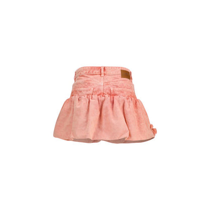 Ganni Pink Denim Ruffled Bubble Miniskirt