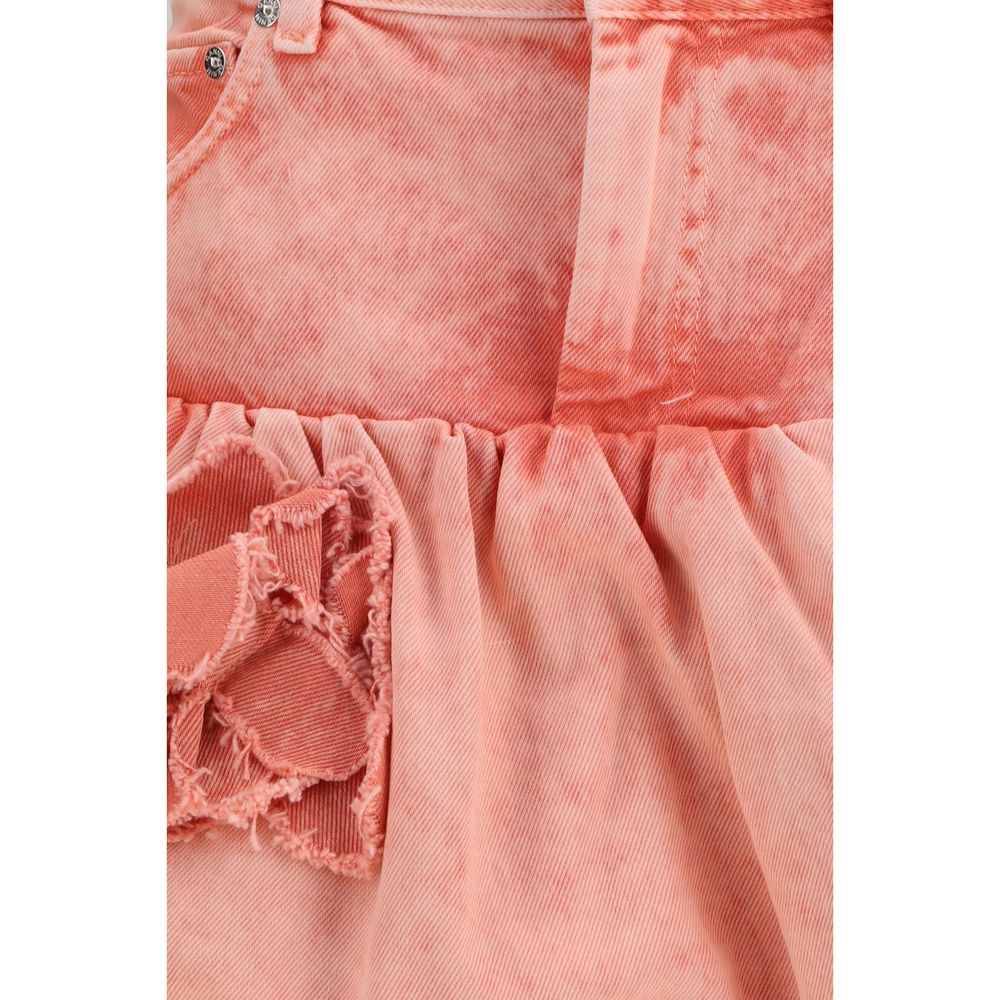 Ganni Pink Denim Ruffled Bubble Miniskirt