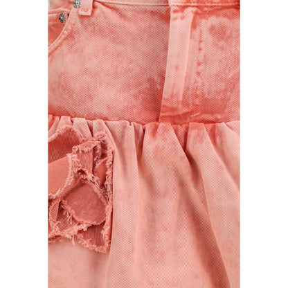 Ganni Pink Denim Ruffled Bubble Miniskirt