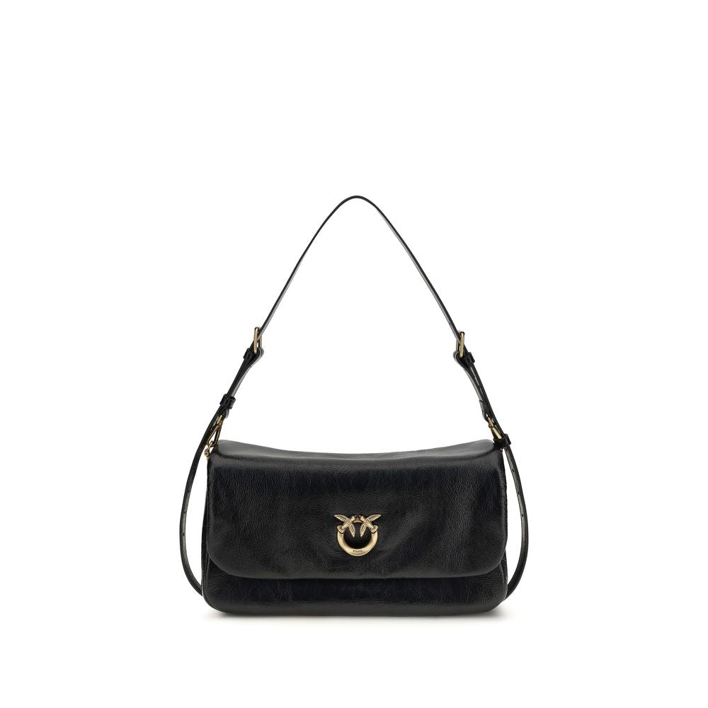 PINKO Black Calf Leather Love Click Soft Shoulder Bag