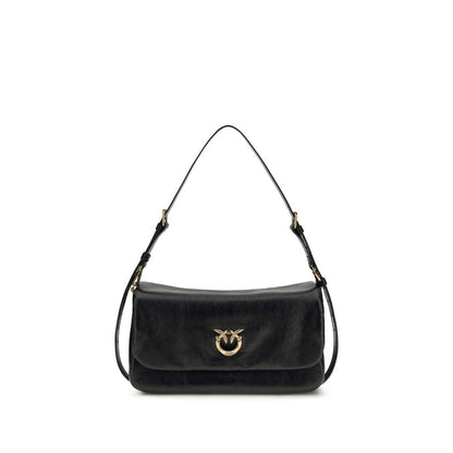 PINKO Black Calf Leather Love Click Soft Shoulder Bag