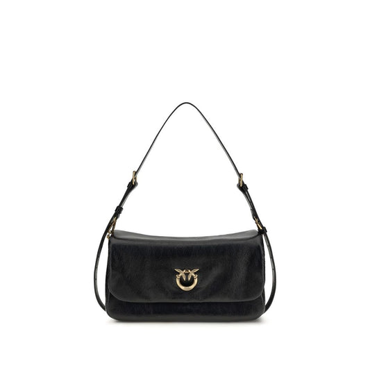 PINKO Black Calf Leather Love Click Soft Shoulder Bag