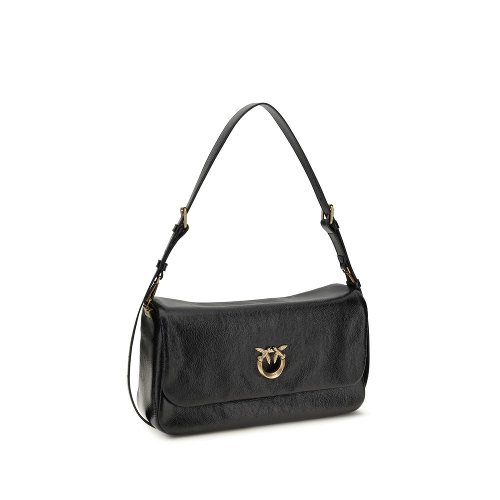 PINKO Black Calf Leather Love Click Soft Shoulder Bag