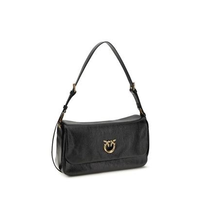PINKO Black Calf Leather Love Click Soft Shoulder Bag