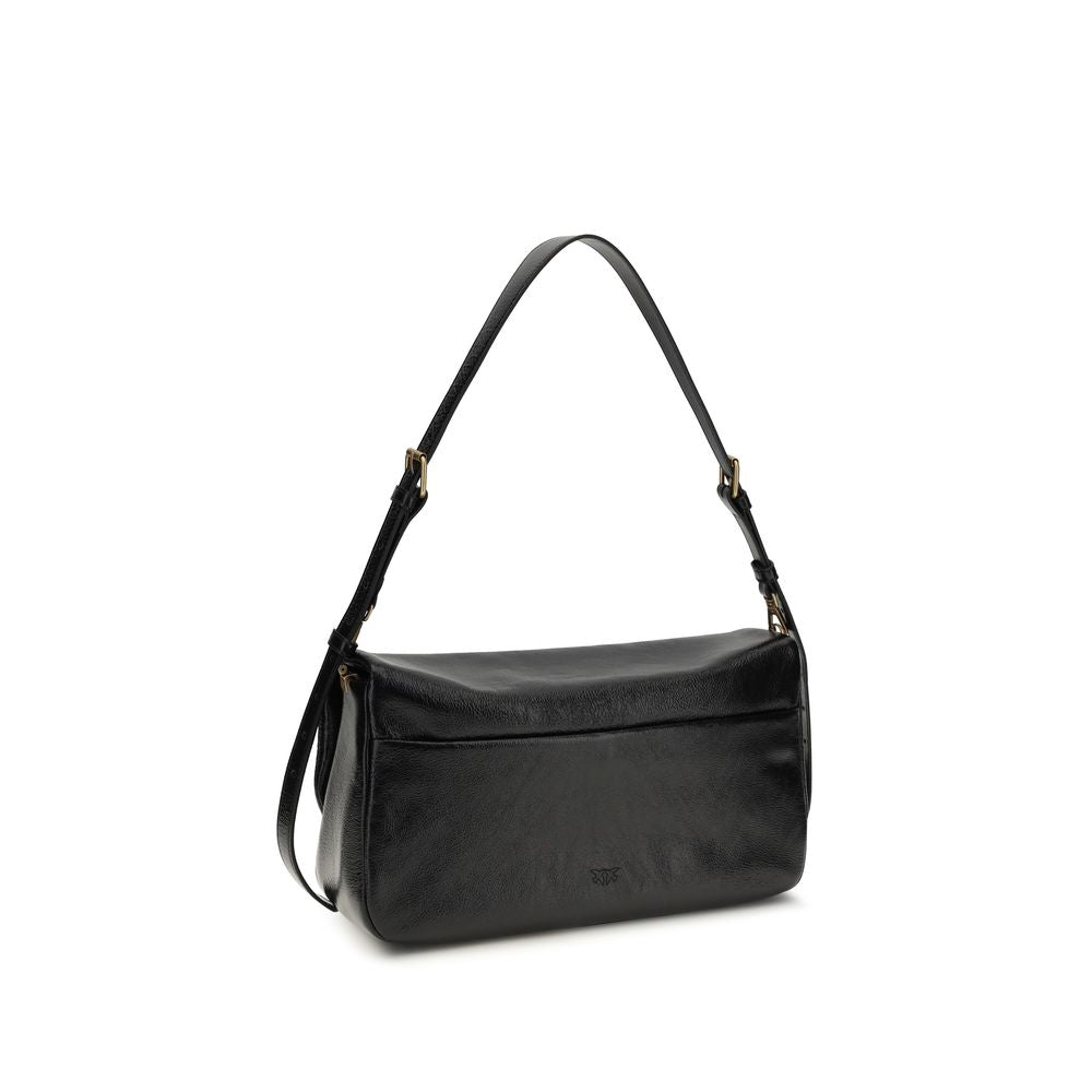 PINKO Black Calf Leather Love Click Soft Shoulder Bag