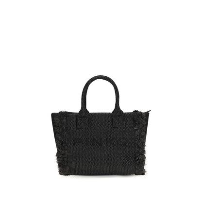 PINKO Black Raffia Medium Beach Rafia Tote