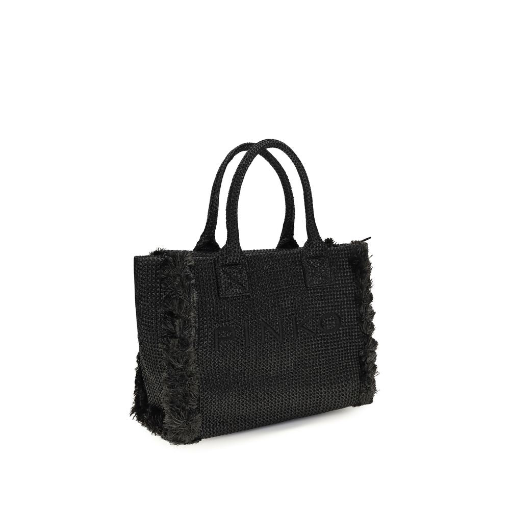 PINKO Black Raffia Medium Beach Rafia Tote